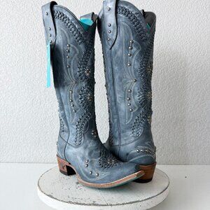 Lane COSSETTE Cowboy Boots Washed Denim Western Cowgirl Tall Snip Toe Womens 7